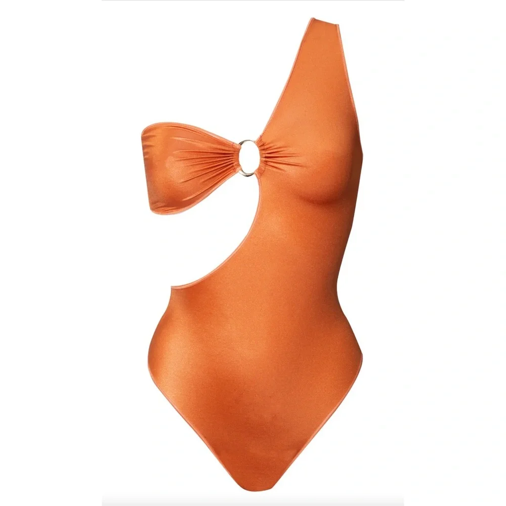 Oseree Glow Asymmetric Maillot One Piece Cutout O Ring Swimsuit NWT Bronze - Picture 8 of 15